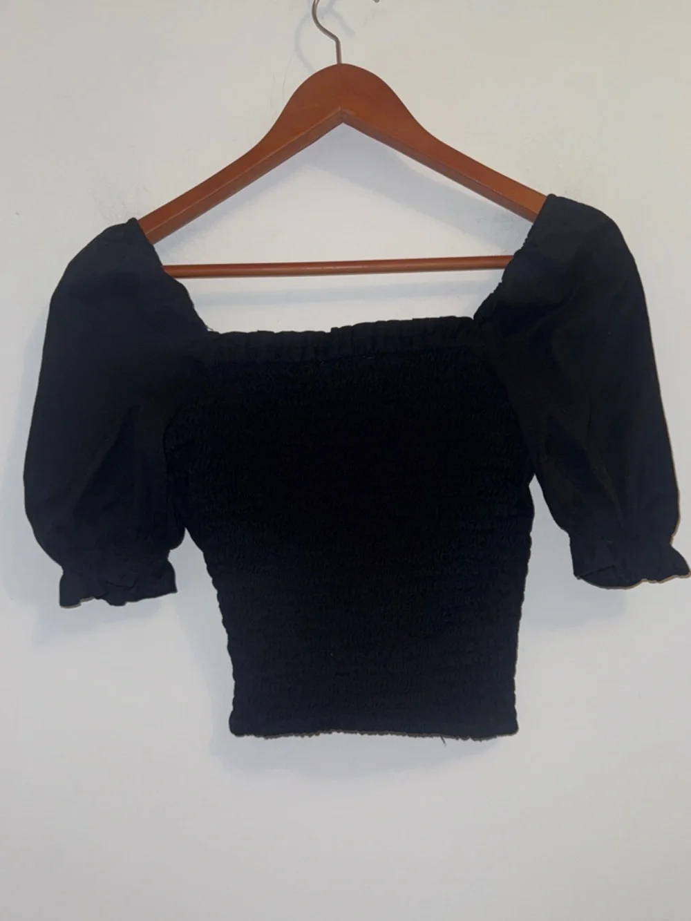 Abercrombie & Fitch Black Smocked Puff Sleeve Crop Top XS Cottagecore Coquette